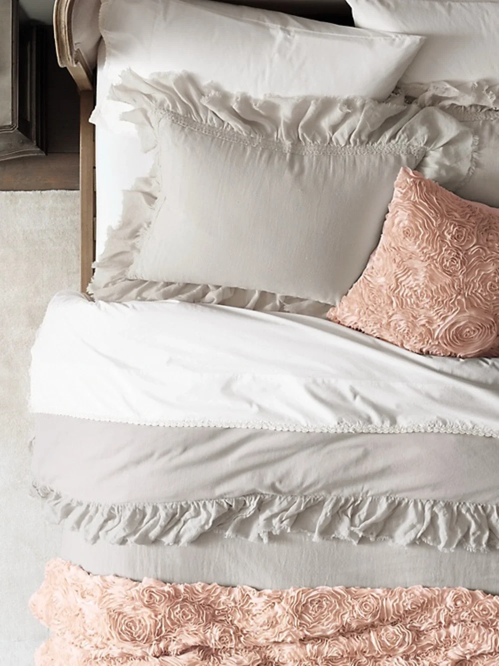 RH Teen Ruffle Linen Blend Duvet Cover - Light Pink  Twin - Restoration Hardware